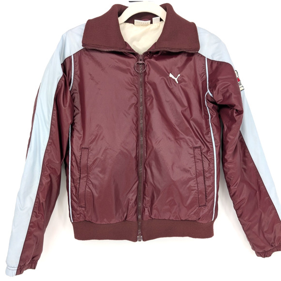 VTG Puma Ski Nationals Jacket Maroon Powder Blue Retro 70s 80s Track Bomber SML - Picture 2 of 13